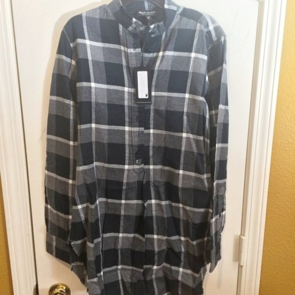 Black Orchid women's S button up flannel half collar long line tunic shirt top - Picture 1 of 5
